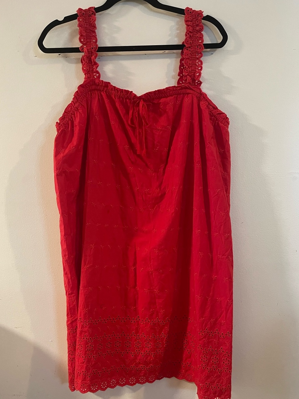 GAP-Doen Red Eyelet-Trim Cotton Dress with Ruffled Straps